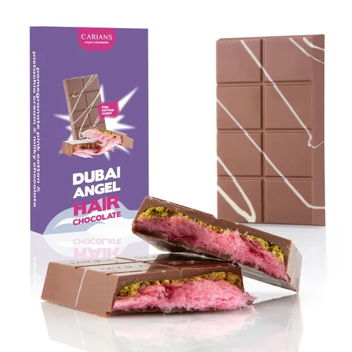 Miniatura 12 de Carians Viral - Barra de chocolate con pelo de ángel italiano congelado, sabor a pistacho, kataifi y caramelo, ideal para regalo, aniversario, 3.88
