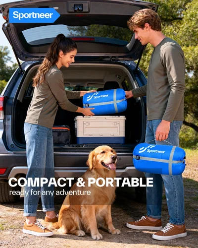 Miniatura 8 de Sportneer Saco de dormir portátil para adultos y niños - Caminable con cremalleras en los brazos, clima cálido e impermeable frío, compacto para Azul
