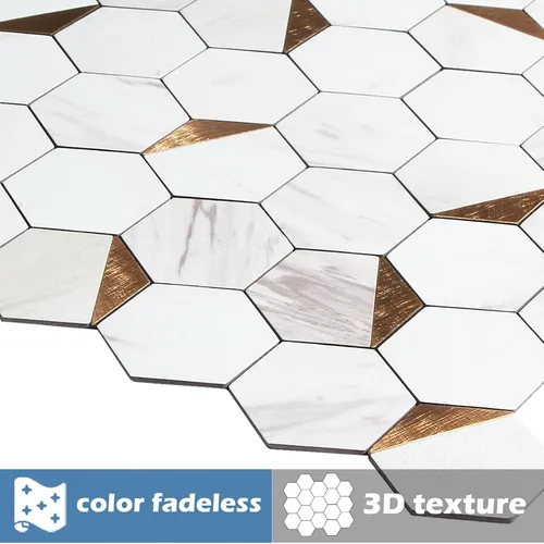 Miniatura 3 de Azulejo de Salpicadero Hexagonal de 20 Hojas Despegar y Pegar, 12x12 pulgadas Carla Blanco Metal Mixto Azulejos de Pared PVC 3D Adhesivos para Carla