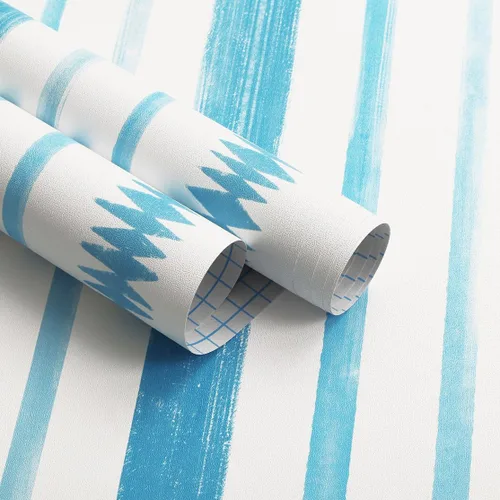 Miniatura 2 de Timeet Papel tapiz azul y blanco índigo, papel tapiz de línea moderna, papel de contacto de 17.3 x 197 pulgadas, autoadhesivo, extraíble, para Azul
