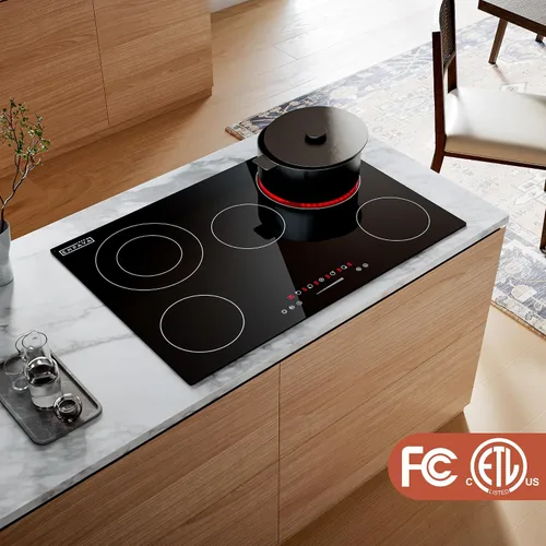 Miniatura 4 de Empava Placa de cocina eléctrica de cerámica de 36 pulgadas, 5 quemadores radiantes con zonas traseras de doble anillo y calentador de 100 W