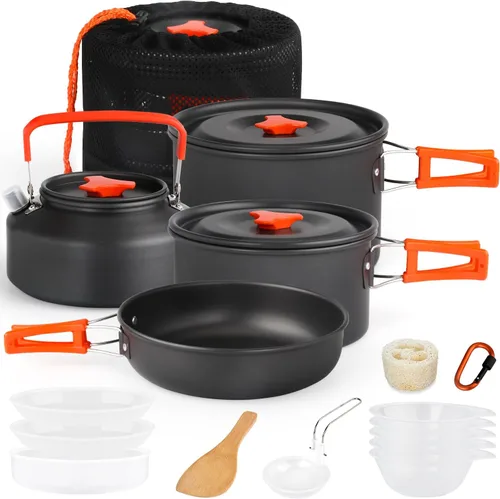 Miniatura 8 de Gutsdoor Juego de utensilios de cocina para camping, utensilios de fogata, equipo de cocina antiadherente, ligero, apilable, tazones con bolsa
