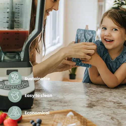 Miniatura 8 de Bolsas reutilizables para alimentos para bebés, almacenamiento de alimentos, niños pequeños y niños, puré de manzana, licuados de frutas, yogur