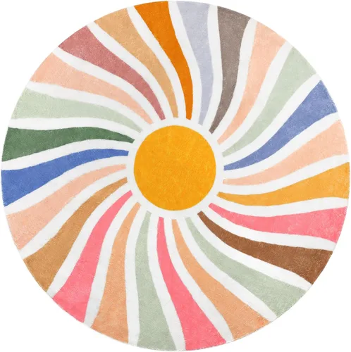 Miniatura 3 de Topotdor Alfombra redonda con diseño de arco iris, colorida alfombra bohemia para niños, ultra suave, lavable, para habitación de bebé, dormitorio