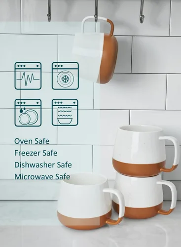 Miniatura 2 de Teocera Juego de 4 tazas de café de cerámica de 12 oz con asas grandes para bebidas calientes o frías como café con leche, cacao, té o jugo - Beige