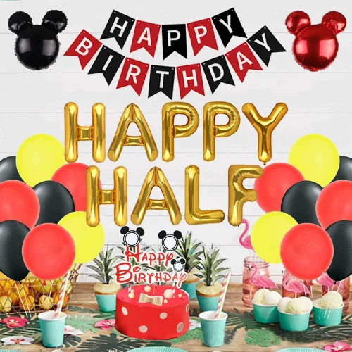 Miniatura 5 de Decoración de ratón de medio cumpleaños, globos de ratón feliz medio cumpleaños, cartel de feliz 1/2 mitad cumpleaños, 6 meses embarazada y medio