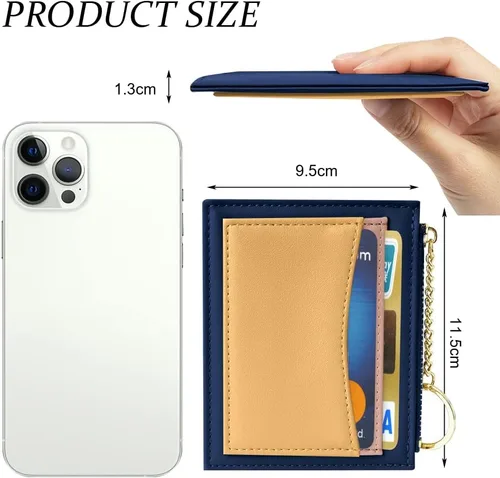 Miniatura 11 de URAQT Cartera para tarjetas de crédito, cartera minimalista de cuero delgado con cremallera, mini protector de tarjeta de crédito, llavero bolsillo