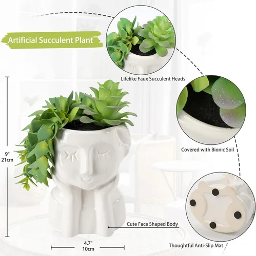 Miniatura 2 de Plantas suculentas falsas en macetas de cerámica, plantas falsas en macetas, plantas falsas de interior para oficina, escritorio, estante