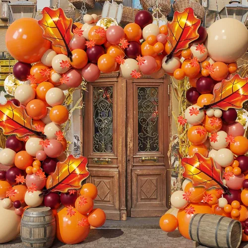 Miniatura 5 de Kit de arco de globos de Acción de Gracias, kit de arco de globos de otoño de 167 piezas, globos de confeti de color naranja, burdeos, oro rosa