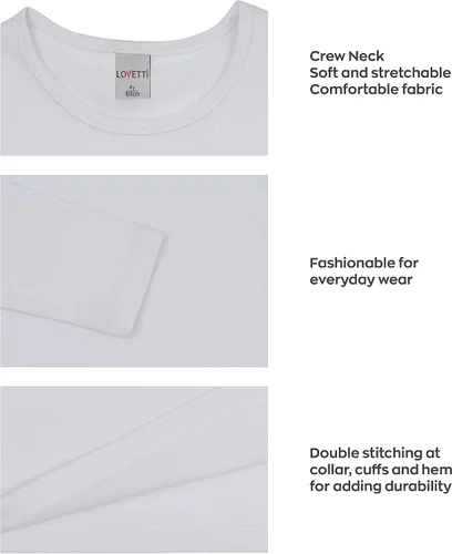 Miniatura 4 de Lovetti Camisas básicas de manga larga para niñas, de algodón turco, cuello redondo, ropa de moda