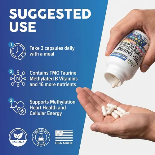 Miniatura 6 de Clean Nutra TMG Supplements 1000mg Multivitamínico metilado para mujeres y hombres Taurina B6 Vitaminas B12 D3 K2 Trimetilglicina Magnesio