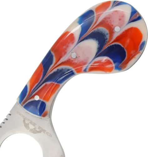 Miniatura 4 de Cuchillo desollador de hoja fija hecho a mano, 7.25 pulgadas en total, hoja media dentada de acero inoxidable de 4.25 pulgadas, mango de resina