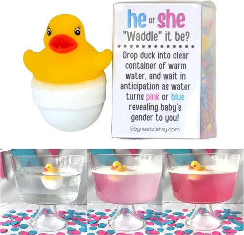 Miniatura 6 de Goma pato revelación de género Fizzes por correo Anuncio de embarazo Caja de regalo incluye mensaje personalizado para familiares y amigos