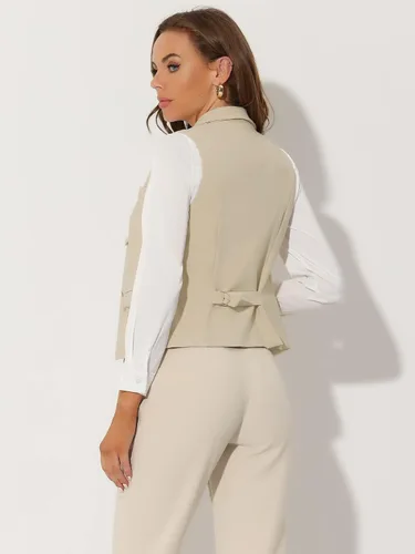 Miniatura 4 de Allegra K Chaleco de mujer con cuello de solapa y espalda cruzada
