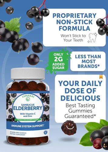 Miniatura 3 de Lunakai Paquete de gomitas de saúco y vitamina E, suplemento de apoyo inmunológico con zinc y vitamina C más 1000iu natural VIT E gomita