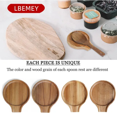 Miniatura 5 de LBEMEY Soporte para cucharas de madera de acacia para estufa, soporte redondo liso para cuchara de madera para encimera de cocina con pies de Marrón