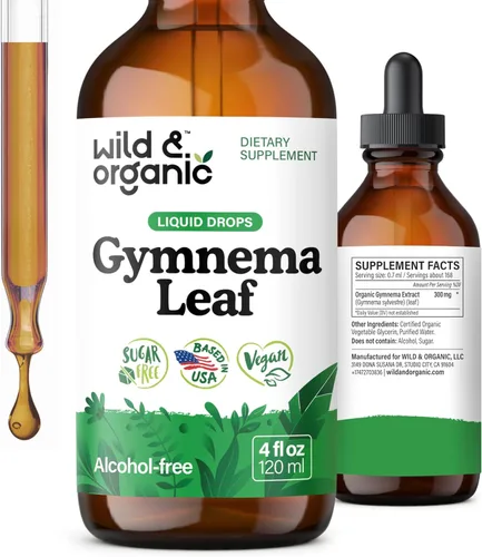 Wild & Organic Gymnema Sylvestre Extract Drops - Suplementos de Gymnema Sylvestre sin azúcar - Tintura a base de polvo Gurmar - Gotas líquidas de