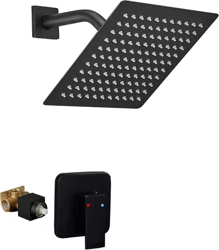 Grifo de Ducha Negro GGStudy Kit de Acabado de Ducha de Una Sola Función con Válvula de Instalación Empotrada Conjunto de Ducha Sistema de Grifo de