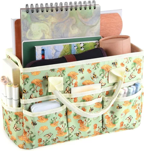 Miniatura 11 de Bolsa de mano organizadora de manualidades con múltiples bolsillos, gran caddy de almacenamiento de arte con asas para arte, manualidades, costura