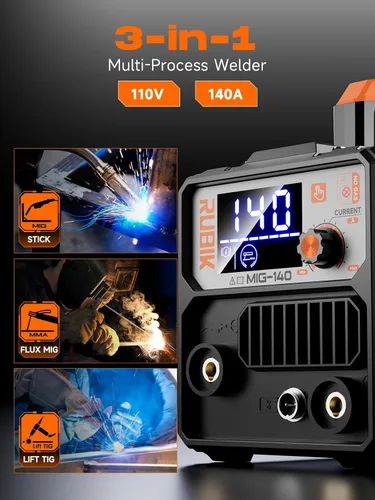 Miniatura 3 de Soldador Mig sin gas de 140A, máquina de soldadura MIG/ARC/Lift TIG de 110V FLUX, soldador Mig 3 en 1 con sinergia e inversor IGBT, soldador