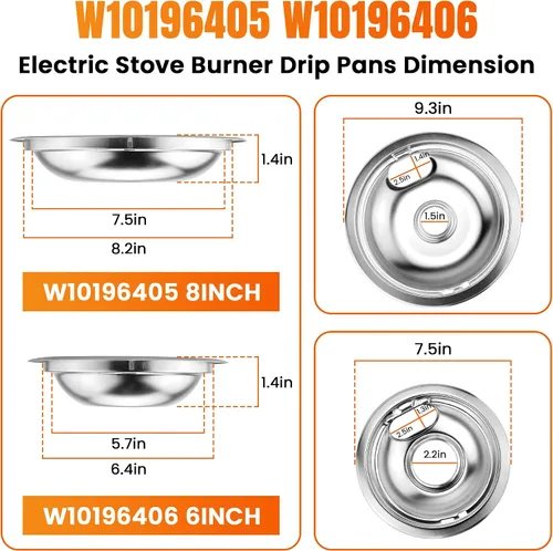 Miniatura 2 de Sartenes de goteo para estufa eléctrica y quemador de estufa MP22YA de repuesto para estufa eléctrica W-hirlpool Ken-more Ama-na, 2 x 6 pulgadas y 2