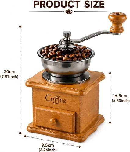 Miniatura 3 de Molinillo de café manual de madera vintage, molinillo de manivela decorativo retro con rebabas de cerámica, molinillo de granos de café antiguo