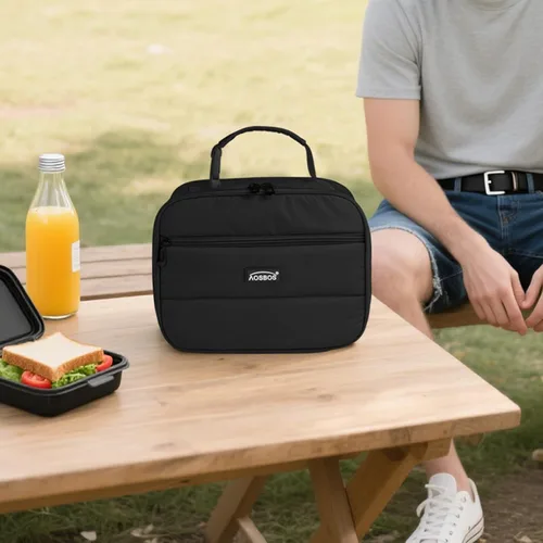 Miniatura 8 de Aosbos - Bolsa de almuerzo aislada para adultos - Elegante lonchera pequeña en sarga para trabajo, oficina - Bolsa de almuerzo suave y portátil