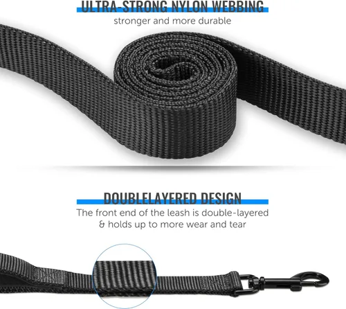 Miniatura 3 de TUG Correa de perro resistente de 5 pies con asa de tráfico acolchada para perros de raza grande y mediana (negro)