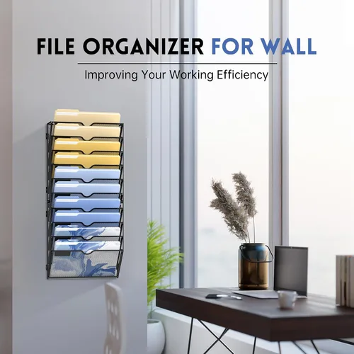Miniatura 5 de DALTACK Organizador de archivos de pared de 10 niveles, organizador de archivos colgante para carpetas de papeles, portapapeles, revistas