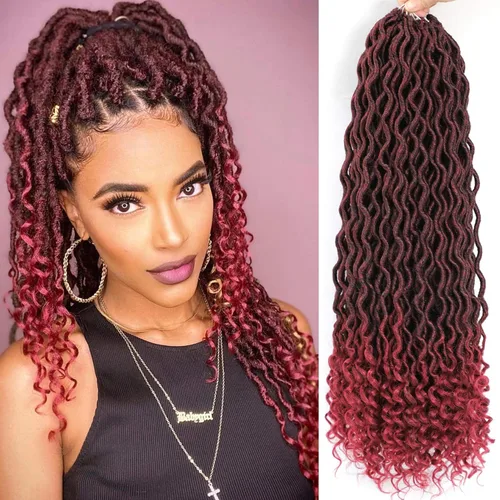 Miniatura 56 de Karida Rastas de cabello sintético de ganchillo de 18 pulgadas, 8 paquetes de cabello de ganchillo preanudado de diosa, rastas sintéticas onduladas