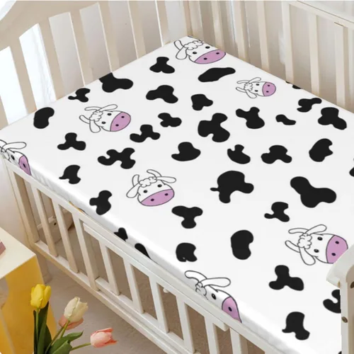 Miniatura 3 de Sábanas bajeras ajustables con temática de vaca, sábanas portátiles para minicuna de material ultra suave, sábana para colchón de cuna o sábana