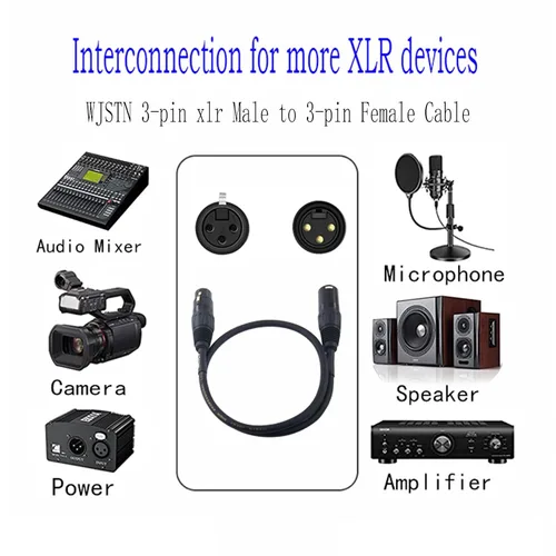 Miniatura 5 de Cable XLR, cable DMX equilibrado, 3 pines macho a hembra, cable de micrófono compatible con altavoces, mezclador, paquete de 2 (1 pie)