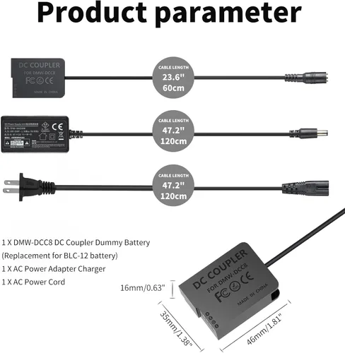 Miniatura 7 de F1TP DMW-AC10 DMW-DCC8 Adaptador de corriente de CA Batería simulada para cámaras Panasonic Lumix DMC-G5 G6 G7 GX8 G80 G81 G85 GH2 GH2K FZ200 FZ300