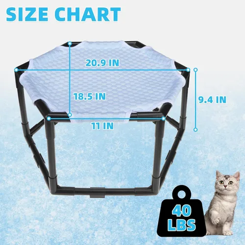 Miniatura 8 de Cama hamaca elevada para gatos, cuna hexagonal elevada para gatos con tela transpirable de gorro de hielo y bloque antideslizante, alfombrilla