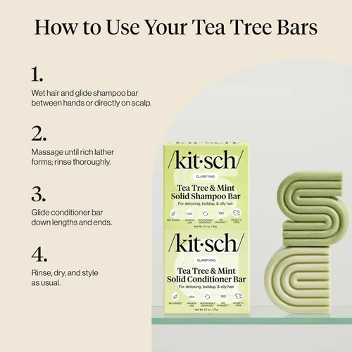 Miniatura 7 de Kitsch Juego de champú y acondicionador Clarifying Tea Tree - Barra de champú y acondicionador para mujeres y hombres, cuero cabelludo y control