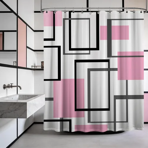 Miniatura 76 de Cortina de Ducha en Blanco y Negro Geométrica Cortinas de Ducha para Decoración de Baños de Hombres Juego de Cortina de Baño en Negro Blanco y Gris
