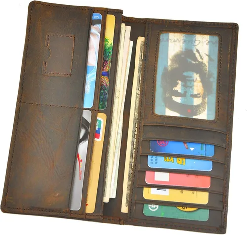 Miniatura 7 de Le'aokuu Funda de piel con cremallera para hombre, organizador para tarjetas de visita, cartera para teléfono, cartera plegable