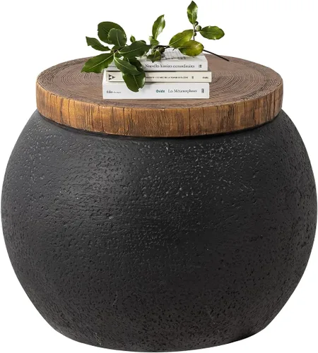 Miniatura 10 de HOMPUS Mesa auxiliar de hormigón para exteriores, moderna mesa auxiliar con pedestal cilíndrico, decoración del hogar pequeña con parte superior