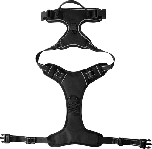 Miniatura 4 de Arnés negro sin tirones para perro con 2 clips para correa, chaleco acolchado suave para perros pequeños, chaleco reflectante ajustable fácil