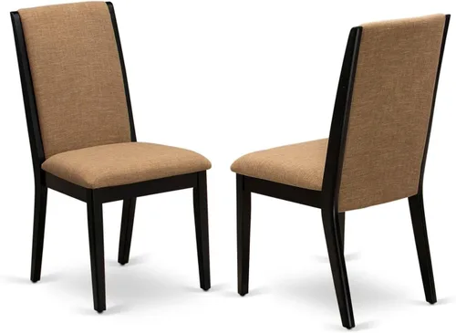 East West Furniture LAP1T47 Lancy Parson - Juego de 2 sillas de comedor tapizadas de tela de lino color sable claro, color negro