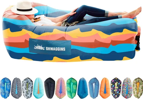 Miniatura 6 de Chillbo Inflatable Couch – Unique Designs - No-Pump Setup, Ripstop Polyester, Stability Pegs, Fun Prints - Portable Air Inflatable Lounger for Azul
