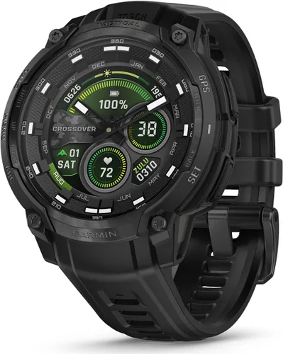 Miniatura 2 de PlayBetter Garmin Instinct Crossover AMOLED Tactical (negro) Caja de regalo de reloj inteligente GPS para exteriores, pantalla analógica