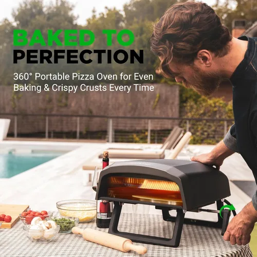 Miniatura 2 de NutriChef Horno de pizza para exteriores con piedra giratoria de 360° Cocina pizza de 12" en 60 segundos Dial de control de calor ajustable