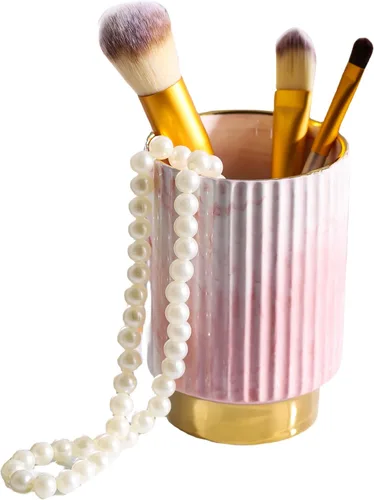 Miniatura 8 de IEEK Soporte para brochas de maquillaje, organizador de brochas de maquillaje y vasos de vidrio, organizador de cepillos de dientes para baño, Gris