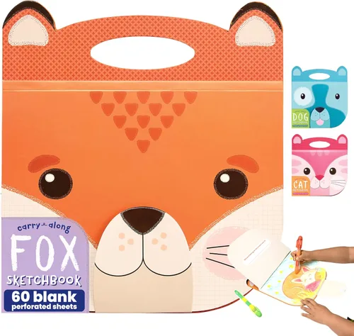OOLY Cuaderno de bocetos portátil para niños, 60 páginas, 9 x 7 pulgadas, cuaderno de bocetos portátil, bloc de dibujo para viajes - Zorro Fox