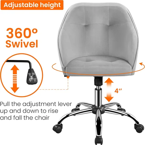 Miniatura 6 de Yaheetech Silla de Escritorio/Tocador de Terciopelo con Ruedas y Respaldo, Pequeña Silla Giratoria Cómoda y Bonita para Computadora con Altura