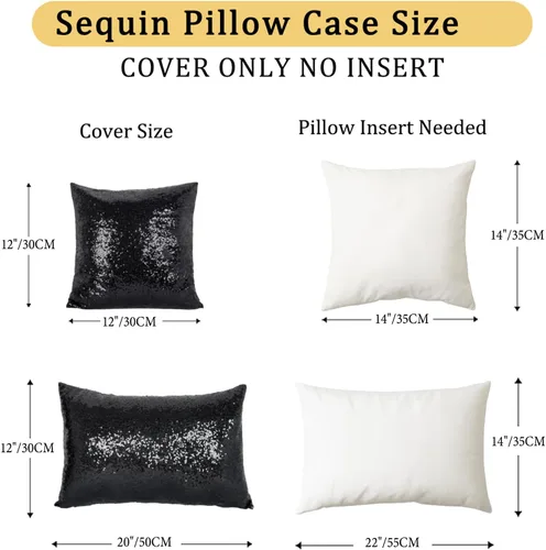 Miniatura 3 de ShinyBeauty Fundas de almohada negras de 12 x 20 pulgadas, juego de 2, funda de almohada rectangular, funda de almohada de lentejuelas de tela