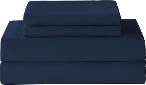 Juego de sábanas de tamaño matrimonial, sábanas de microfibra hipoalergénica refrescante, color azul marino, sábanas suaves de bolsillo extra