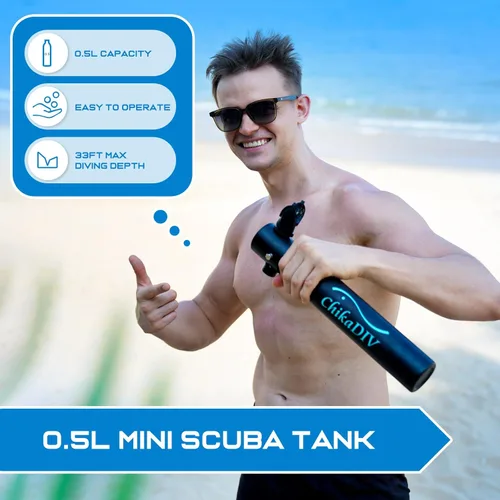 Miniatura 4 de Mini tanque de buceo de 0.5 L con 5-10 minutos, tanque de oxígeno portátil para buceo, equipo de tanque de pulmón de respiración, equipo submarino