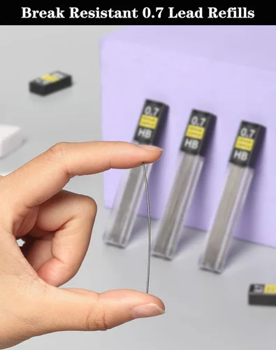Miniatura 2 de Recambios de plomo de 0.7 (1080 unidades), repuestos de plomo irrompibles de 0.028 in y 2 borradores de alta calidad, repuesto de plomo HB de larga
